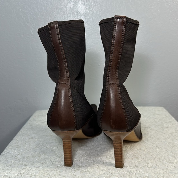 Sergio Rossi Brown Leather Nylon/ Spandex Pull On Boots - Picture 5 of 11